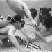 Na fotografii Františka Bindera: zleva Ladislav Bulva, Dušan Šuráni, Vlastimil Blažek a Stanislav Ploner při potápění v bazénu v roce 1973.