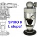 Vlevo řez I. stupně Spiro 8, vpravo kompletní I. stupeň automatiky Spiro 8.