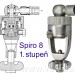 Vlevo řez I. stupně Spiro 8, vpravo kompletní I. stupeň automatiky Spiro 8.