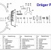 Schéma rozložené automatiky Dräger PA 60/II s popisem jednotlivých částí v němčině