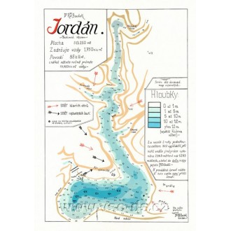 Kopie mapy hloubek vodní nádrže Jordán z roku 1931.